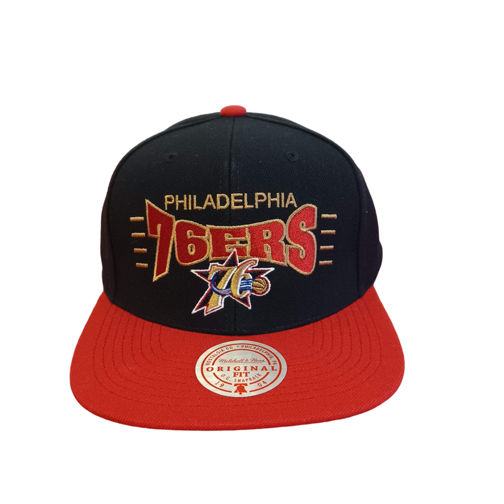 Mitchell & Ness Black Red Philadelphia 76ers Basketball Snapback Men Cap Hat NWT